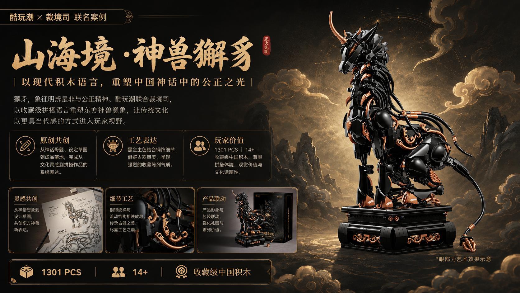 酷玩潮案例集中的山海境神兽獬豸完整横版产品视觉